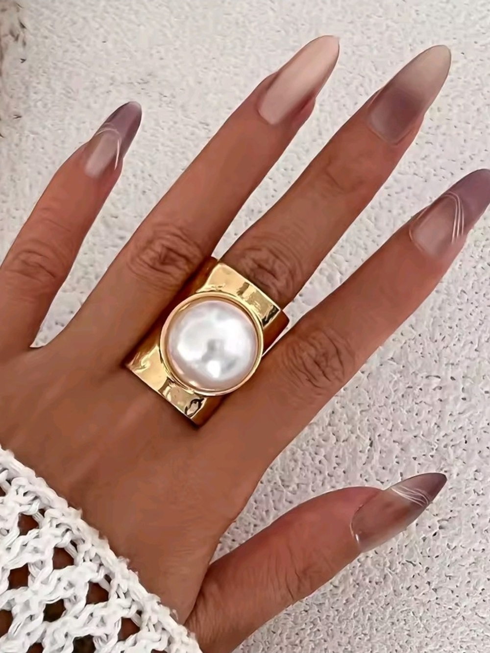 Gold Pearl Statement Ring - Women Jewelry